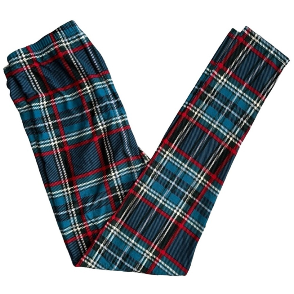 Viv Collection Blue Red White Plaid Leggings Stretch Plus Size
